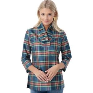 Tuckernuck Devon Baer Stewart Plaid Silk Ruffle Tunic Sz L